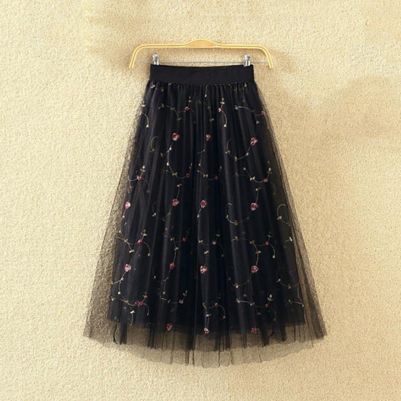 

Женские юбки, женская длинная юбка, летние повседневные юбки трапециевидной формы, однотонная эластичная юбка с высокой талией, свободная юбка с вышивкой XL чёрный