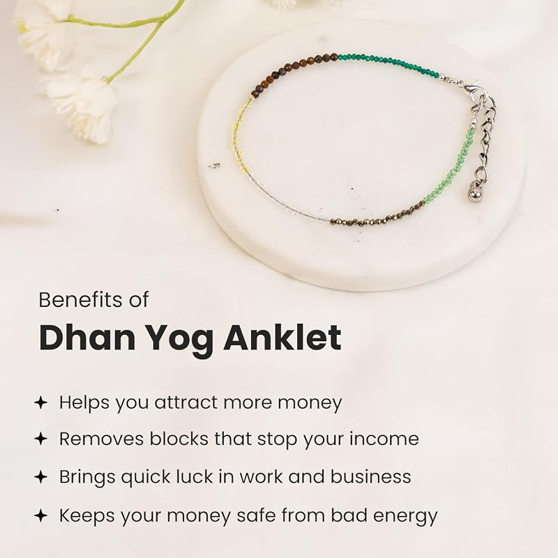 Astrotalk Dhan Yog Anklet | Pyrite, Jade, Tiger Eye, Citrine, Clear Quartz, Green Aventurine Bracelet for Wealth, Prospe