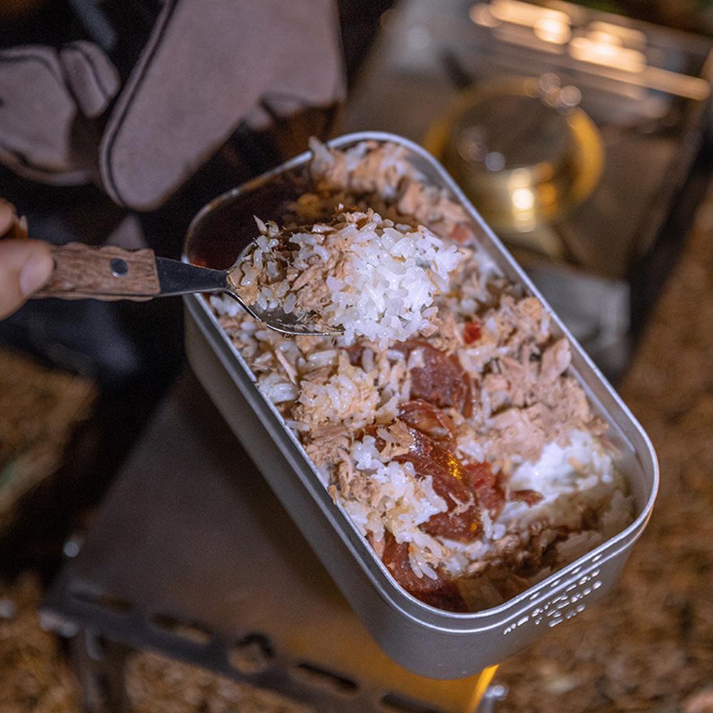 Camping Lunch Box Folding Handle Aluminum Camping Bento Container Camping Picnic Cookware 650ml