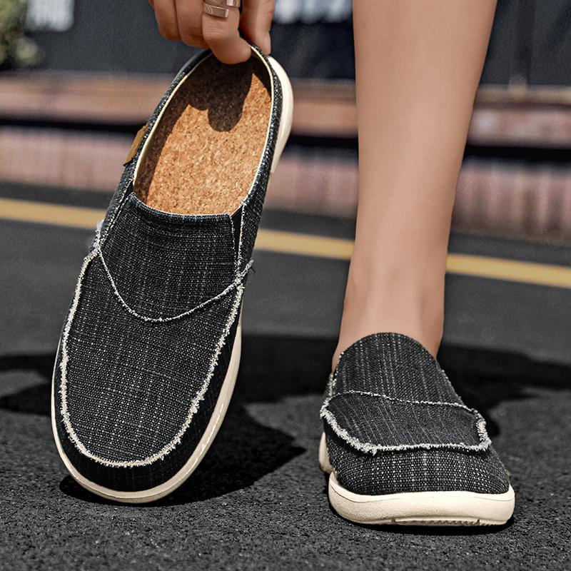 Fashion Summer Men Slippers Classic Outdoor Slip-on Canvas Shoes Men Light Breathable Flat Loafers Soft Indoor Home Casual Slippers 47