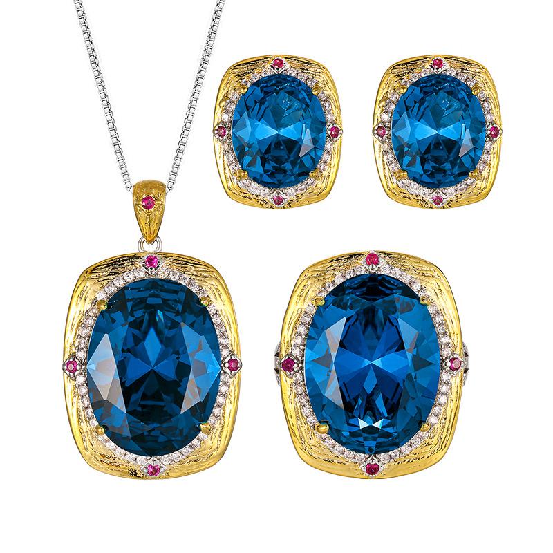 Jewelry Simulation Blue Spinel Light Luxury High Jewelry Set 15 * 20-10-12