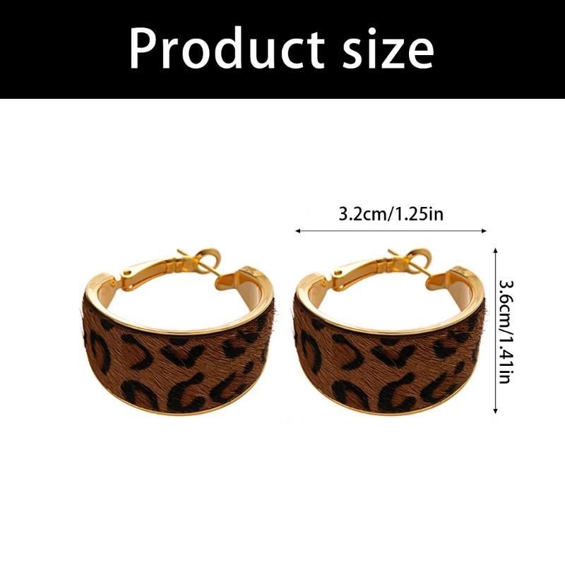 Oversized Retro Leopard Pattern Circular Earrings Artistic Geometric Ear Accessories Statement Jewelry Gift For Her