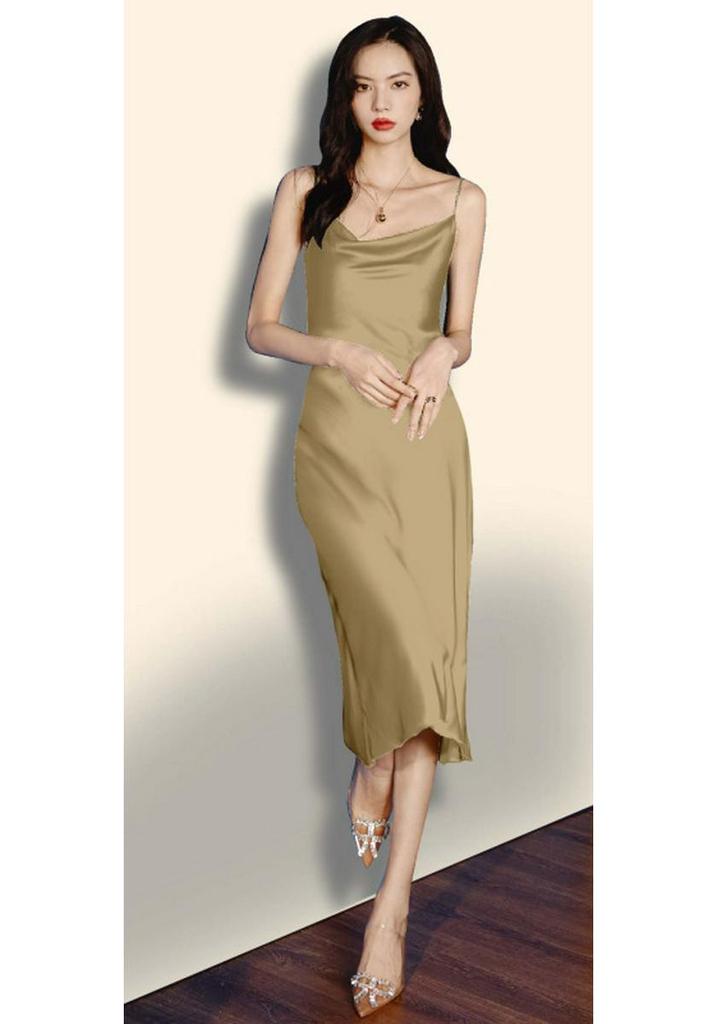 Yaoting Women's Summer Satin Chiffon Nightgown - Silk Camisole Cowl Neck Homewear 2878