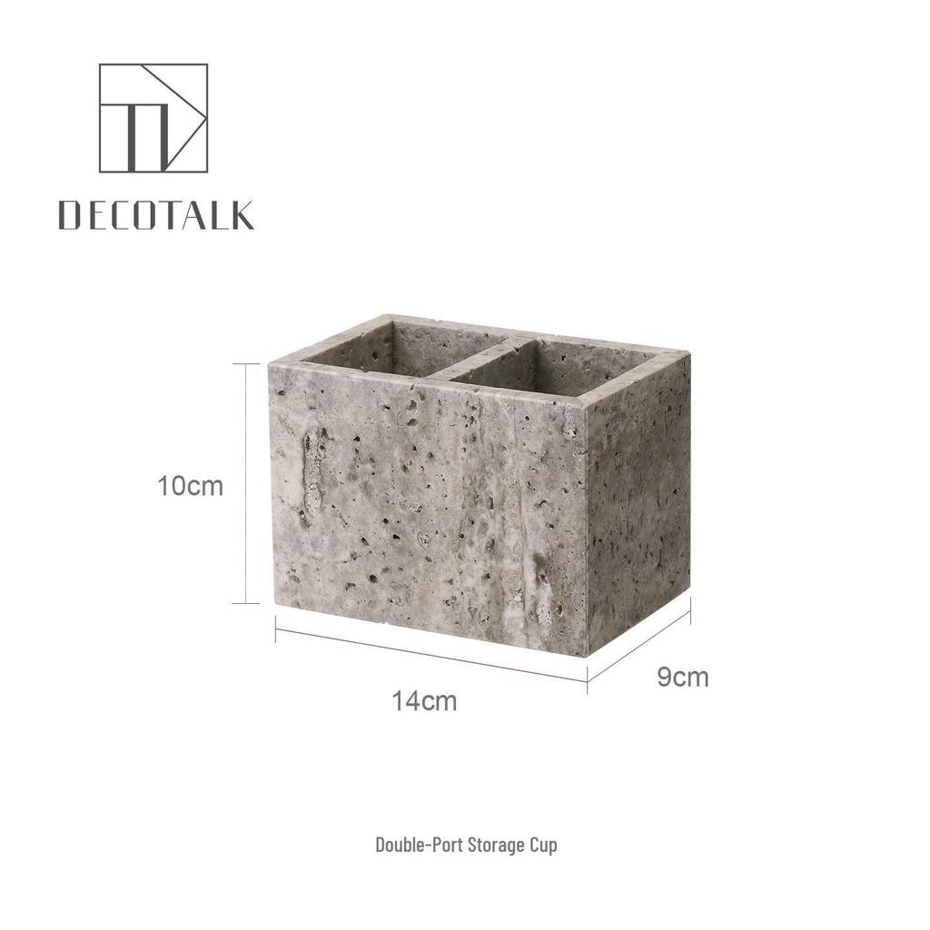 Set da Bagno Travertino Grigio Argento Wabi-Sabi: Vassoio e Decorazione per Lavabo.