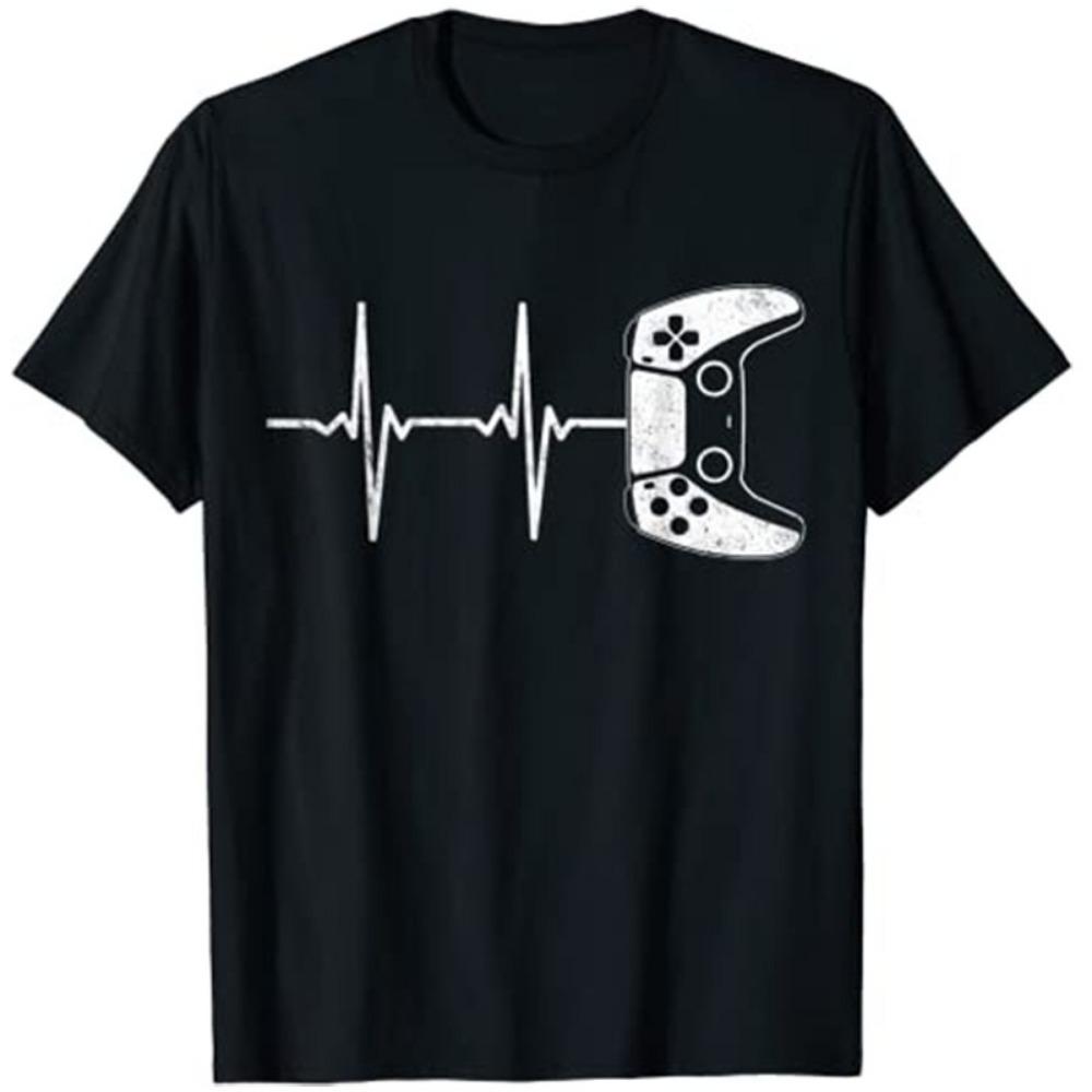 Player Heartbeat T-shirt Fun Video Game Gift Boy Man Player T-shirt Y2k Cute Heart Graphic Clothing Short-sleeved Casual M