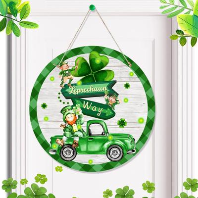 St. Patrick's Day Welcome Door Sign Irish Shamrock Top Hat Plaid Paper Door Hanging Sign Front Door Hanger Decoration Decorative Wall Plaque