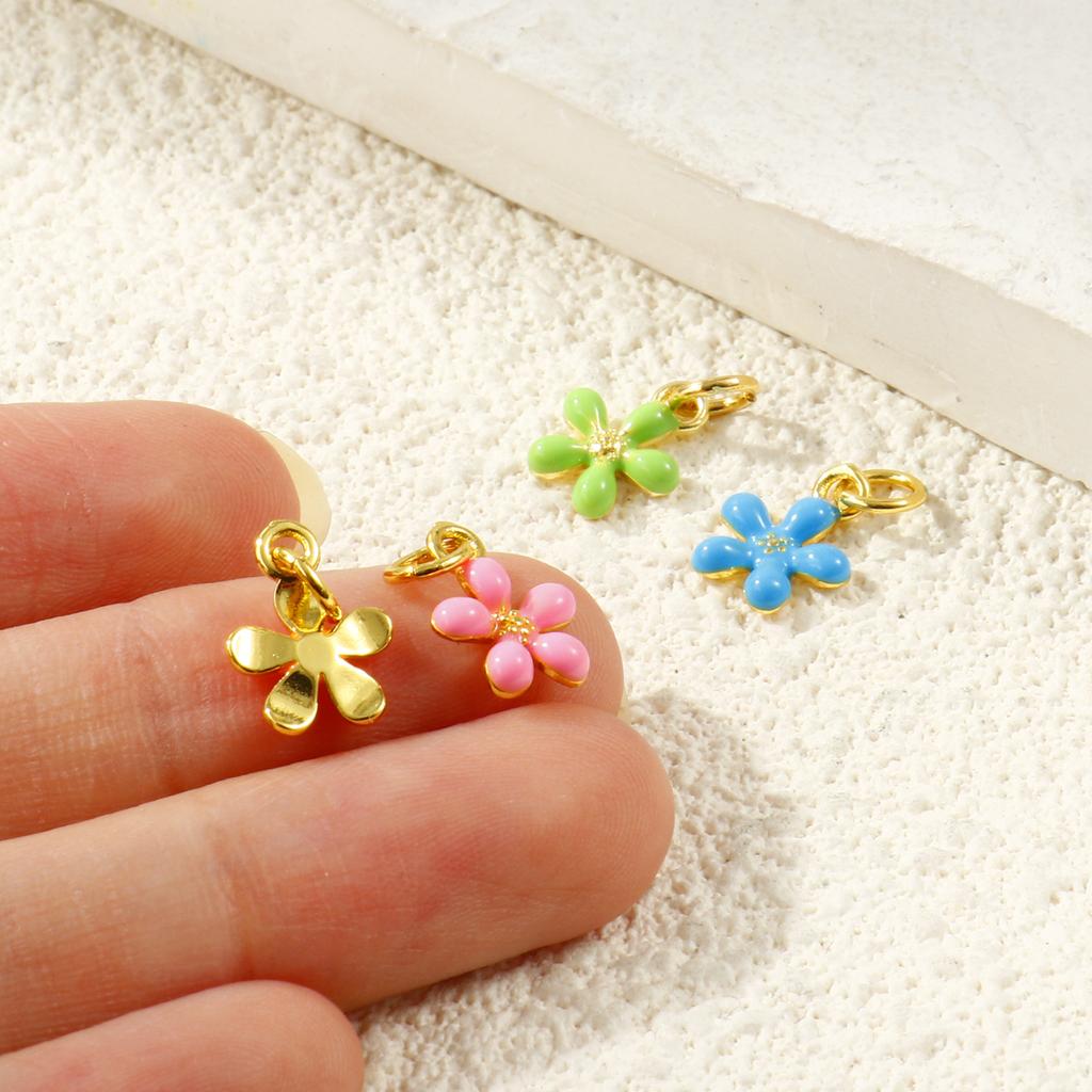 2pcs Mini Flower Charms Multicolor Enamel Brass 18K Gold Plated Pendants For DIY Necklace Earrings Jewelry Findings 14x9mm