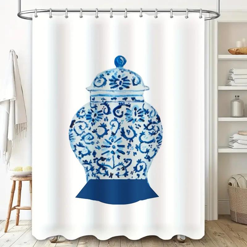 Elegant Blue White Porcelain Pattern Shower Curtain for Home Decoration Bathroom Decorations Extra Long Size 72x84 Inches [3 Pac