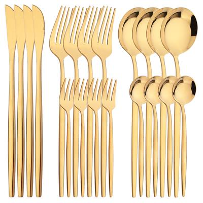 High Quality 20Pcs Gold Dinnerware Tableware Set Knife Cake Fork Coffee Spoon Flatware Stainless Steel Cutlery Western Kiechen Silverware