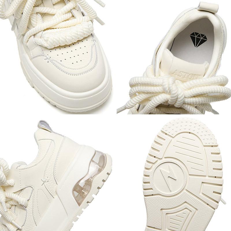 Bread Shoes Women's Spring New Board Shoes Platform-soled Casual Versatile Heightening Shoes Breathable Leather Sports Little White Shoes Women's Shoe