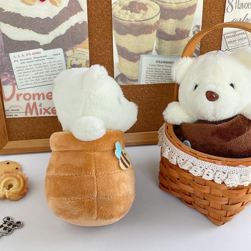 Cute Plush Honeypot Bear Doll Keychain Student Backpack Pendant Creative Car Key Accessories Gift