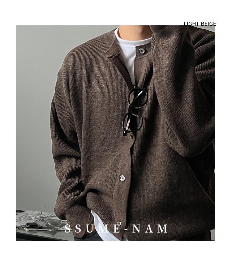 Men's High-End Woolen Cardigan - Round Neck, Autumn/Winter Casual Knitwear