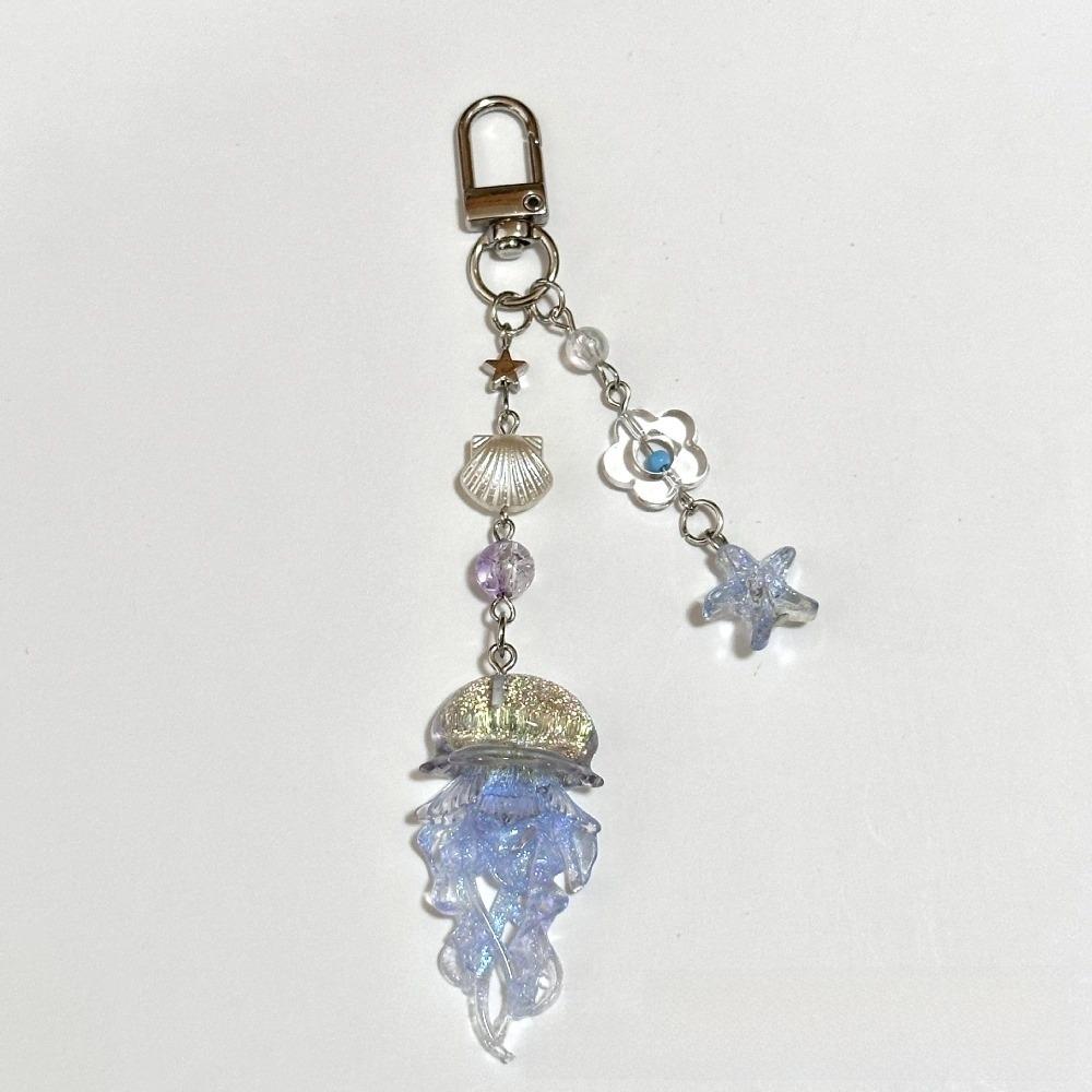 Ocean Theme Jellyfish Pendant Keychain Starfish Seashell Cellphone Lanyard Camera