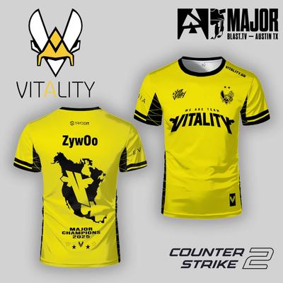 CS2 Austin Major Team Vitality Uniforme Commemorativa Maglietta da Fan ZywOo Allenamento Traspirante Magliette da Uomo Personalizzate Girocollo
