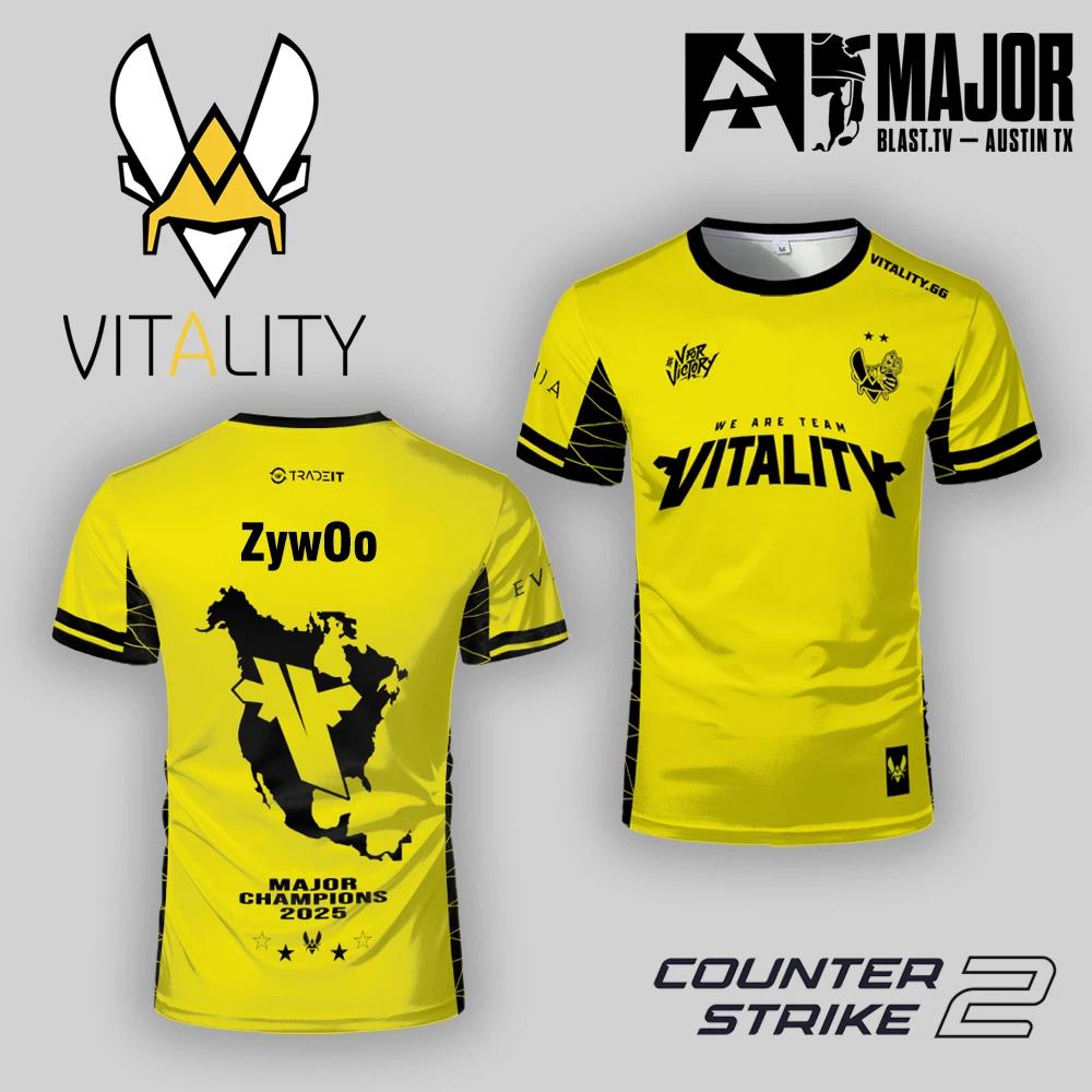 

CS2 Austin Major Команда Vitality Памятная форма Фанатская футболка ZywOo Тренировочная дышащая футболка Мужские индивидуальные топы с круглым вырезом S