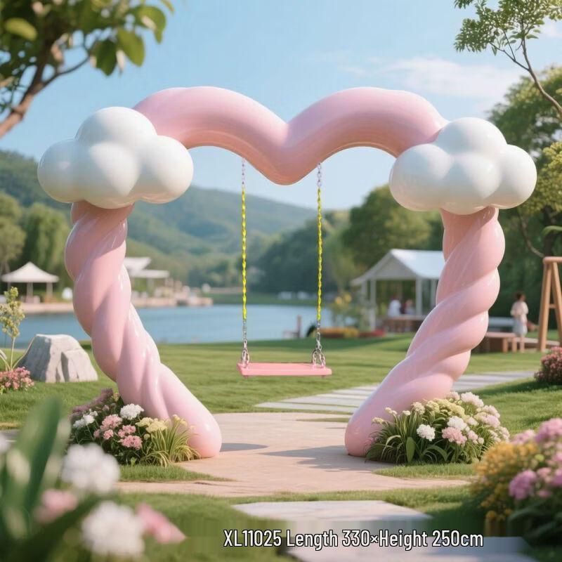 Outdoor Fiberglass Rainbow Cloud Swing Sculpture