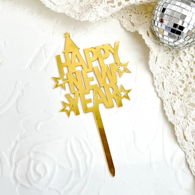 10PCS New Year Happy Party Cake Toppers 2025 Creative Red Gold Cake Flag Family New Year's Party Dessert Baking Decoration Gifts