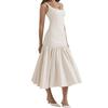 Dames Avondjurk Ruche Zoom Grote Swing Slim Fit Backless Mouwloos Effen Kleur Laag uitgesneden Geplooid Gala Party Midi Jurk Mid-kuitlengte