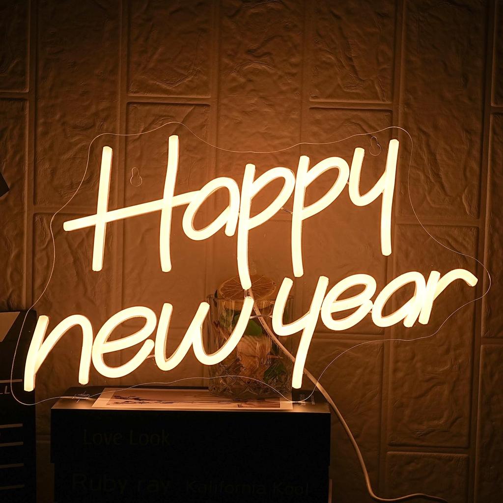 Happy New Year Neon Sign Dimmable Light up Signs for Home, Bedroom Room Winter Christmas Happy New Year Party Favor