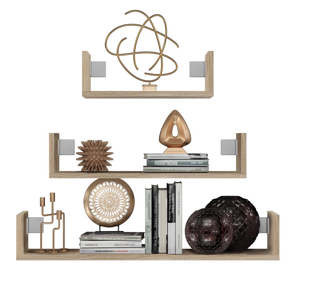 Set Of 3 X Mobi 3P Wall-Mounted Shelf, Sonoma Color For Home And Office