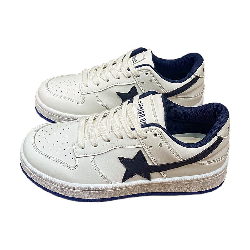 White Dark Blue Color Matching Niche Board Shoes Women's Autumn New Versatile Sports and Leisure White Shoes