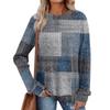 Women's Winter Color-Block Printed Lightweight Brushed-Cotton Round Neck Top