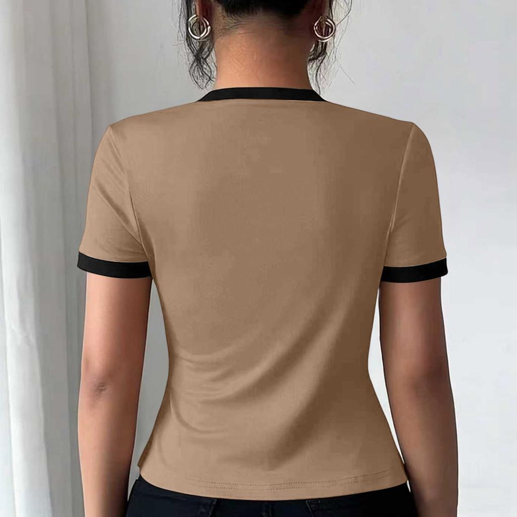 New Fashionable Women's Two-piece Color-Blocked Short-Sleeved Knit Cardigan Top