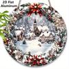 2D Flaches Aluminium-Weihnachtsschild mit Schneemannhaus-Muster - Weihnachtsfiguren-Anhänger - Ideal für Haustür, Wand, Veranda, Fensterdekoration - Ideal