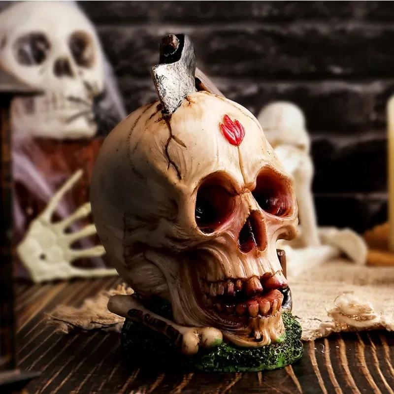 Resin Rose Skull Heads Halloween Horror Skull Ornaments Resin Crafts Party HomeGarden Lawn Decor Haunted House Horror Props Gift