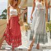 Summer Elastic High Waist Bohemian Skirt Ladies Casual Printed Single Breasted Floral Skirt Sweet Button A-Line Slit Skirt 22684