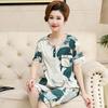 Summer Cotton Capris Pajamas Set Floral Print Pajama for Women Leisure Pyjamas Soft Lapel Pijamas