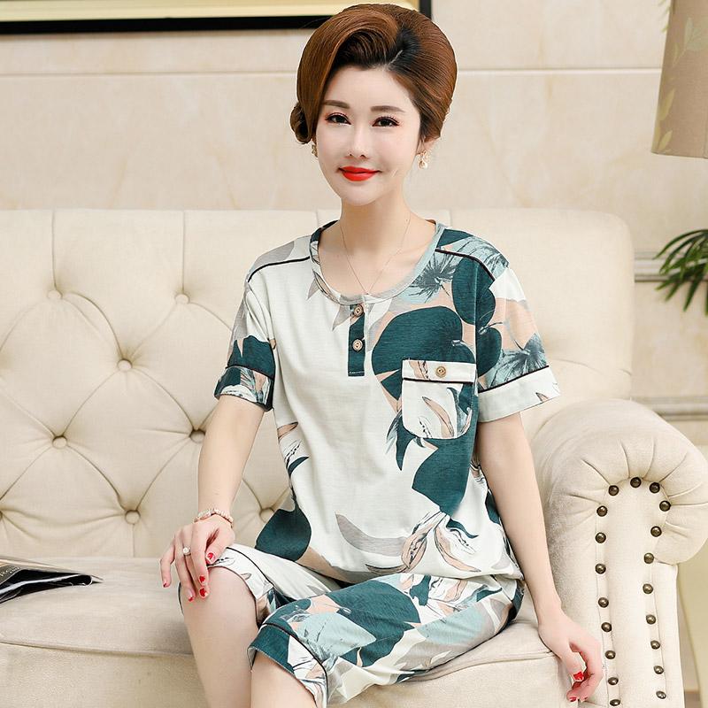 Summer Cotton Capris Pajamas Set Floral Print Pajama for Women Leisure Pyjamas Soft Lapel Pijamas