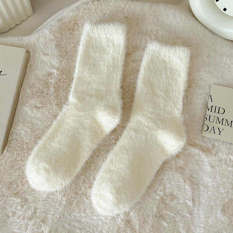 5/3/1Pairs Solid Cozy Hairy Mink Velvet Socks Women Autumn Winter Hosiery Thicken Warm Sleep Bed Floor Home Fluffy Kawaii Sock