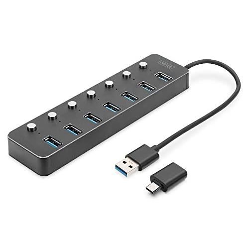 Hub USB 3.0 - DIGITUS - 7 Ports - Jusqu'à 5 Gbit/s - Ports Commutables - Voyant Lumineux