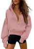 Women's Cropped Half Zip Hooded Sweatshirt - Autumn Winter Fashion 2025