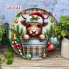 Rustic Scottish Highland Cow Metal Wall Art Round Plaque Farmhouse Decor 7.8 Inch