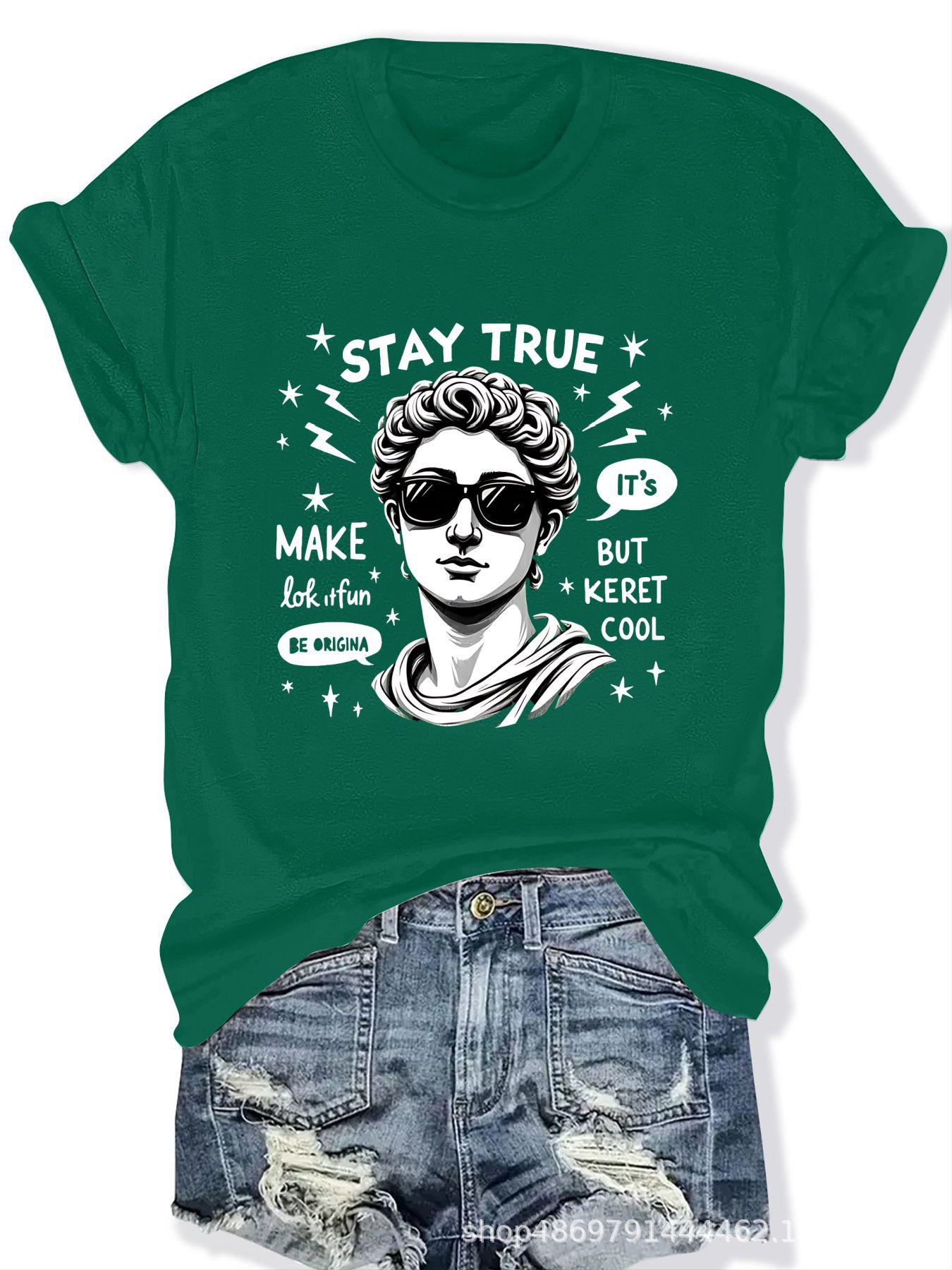 

Cross-Border Women s Fashion Round Neck T-Shirt L зелёный