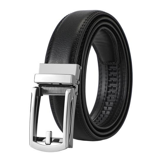 Men Belt Automatic Buckle Soft Simulated Leather Adjustable No Hole Belt with Fake Pin Design Quick Release Jeans Trousers Belt