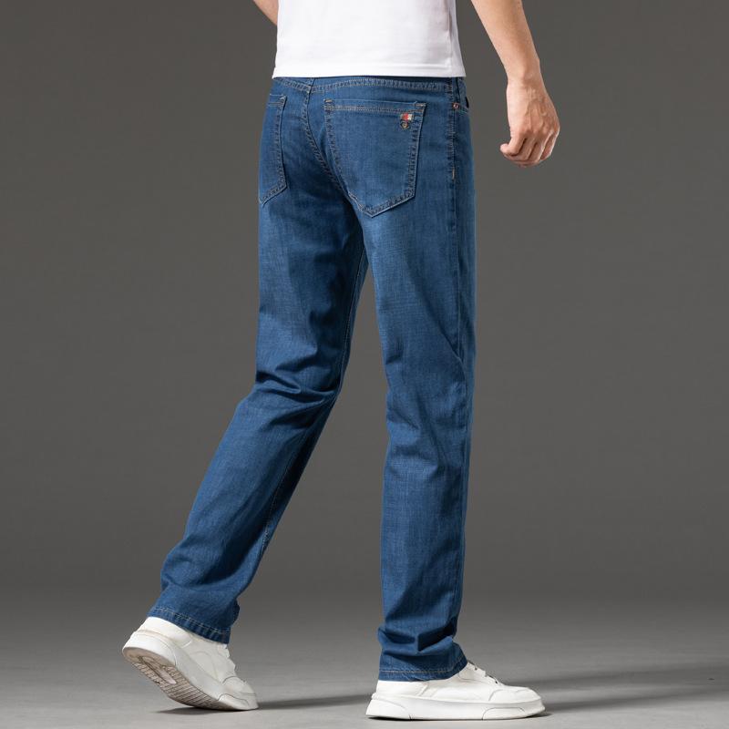 Mode große größe jeans männer sommer dünne abschnitt stretch licht blau gerade lose beiläufige lange hosen