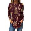 Women's Loose Round Neck Christmas Print Long Sleeve T-Shirt Top Pullover