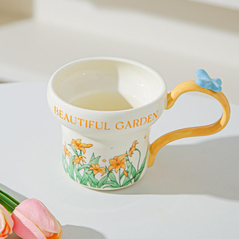 Classical flower ceramic mug household water cup breakfast cup girls coffee cup afternoon teacup girlfriend souvenir
