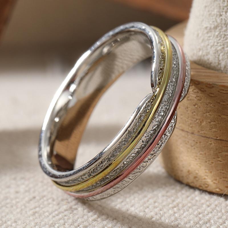Vintage Hand Carved Wide Women's Ring Minimalist Three Color Metal Geometry Daily Wear Party Jewelry Anniversary Gift