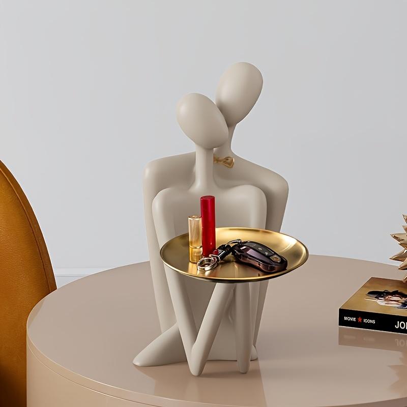Figurine Moderne Abstracte Cuplu Tava pentru Chei, Suport Bijuterii din Rășină, Decor pentru Casă, Perfect pentru Holul de Intrare, Cadou de Nuntă și Sărbători, Intrare