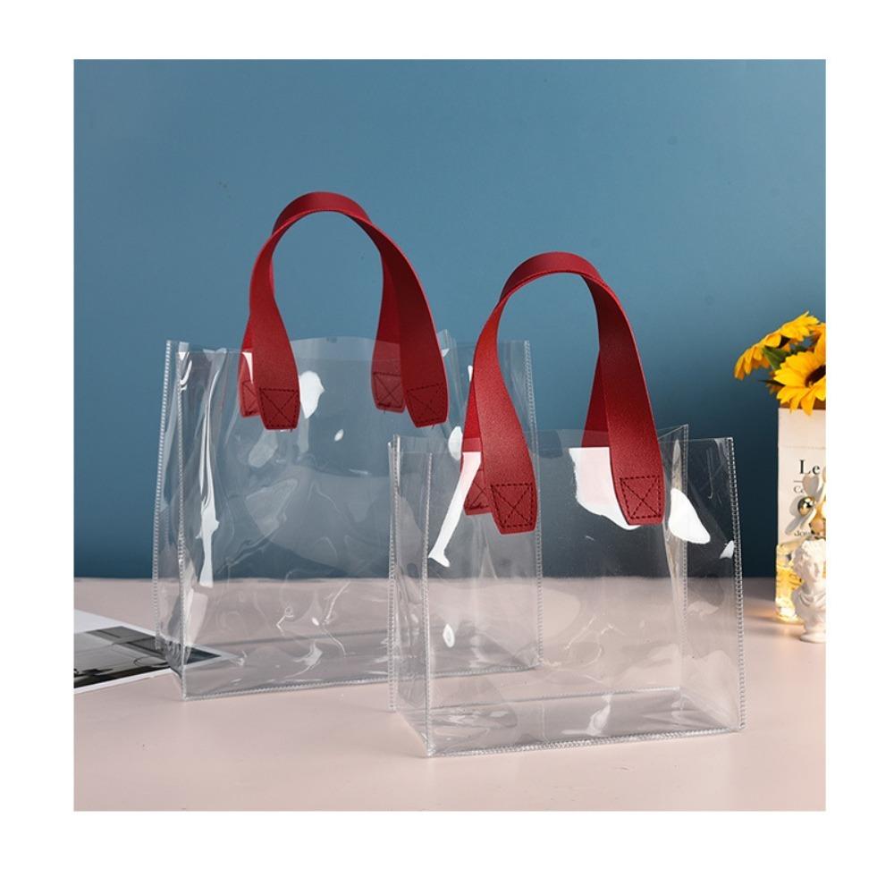 Large Capacity PVC Clear Tote Bag Transparent Handle Waterproof Storage Bag Hand Gift Bag
