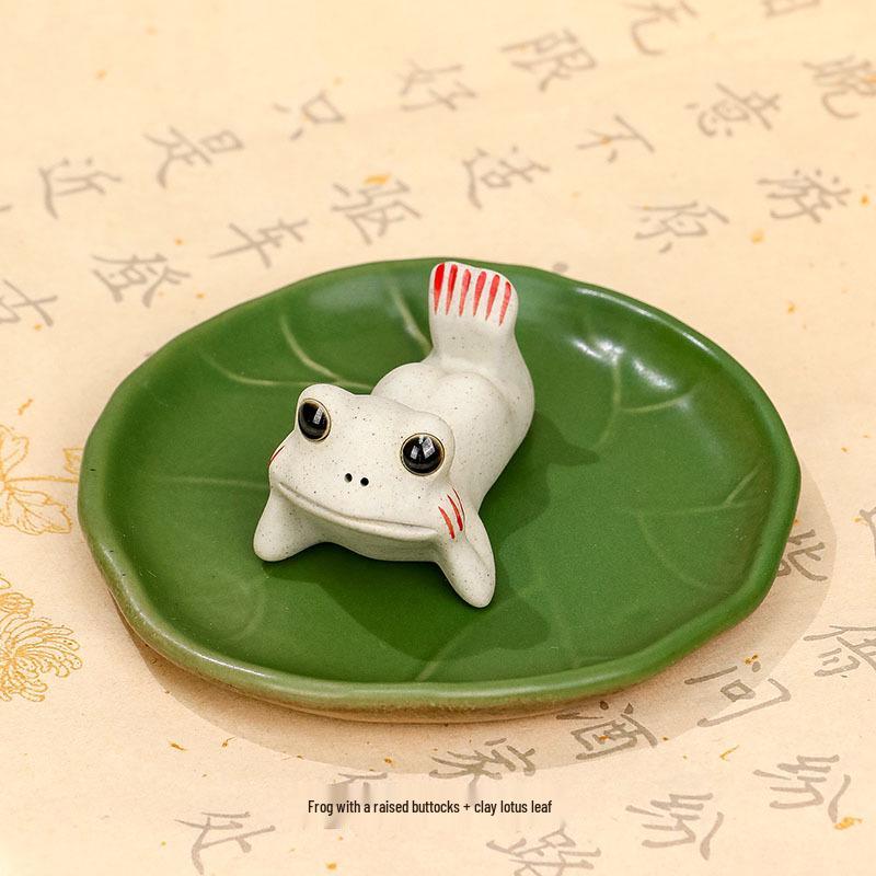 Ceramic Frog Calligraphy Pen Holder and Paperweight Set