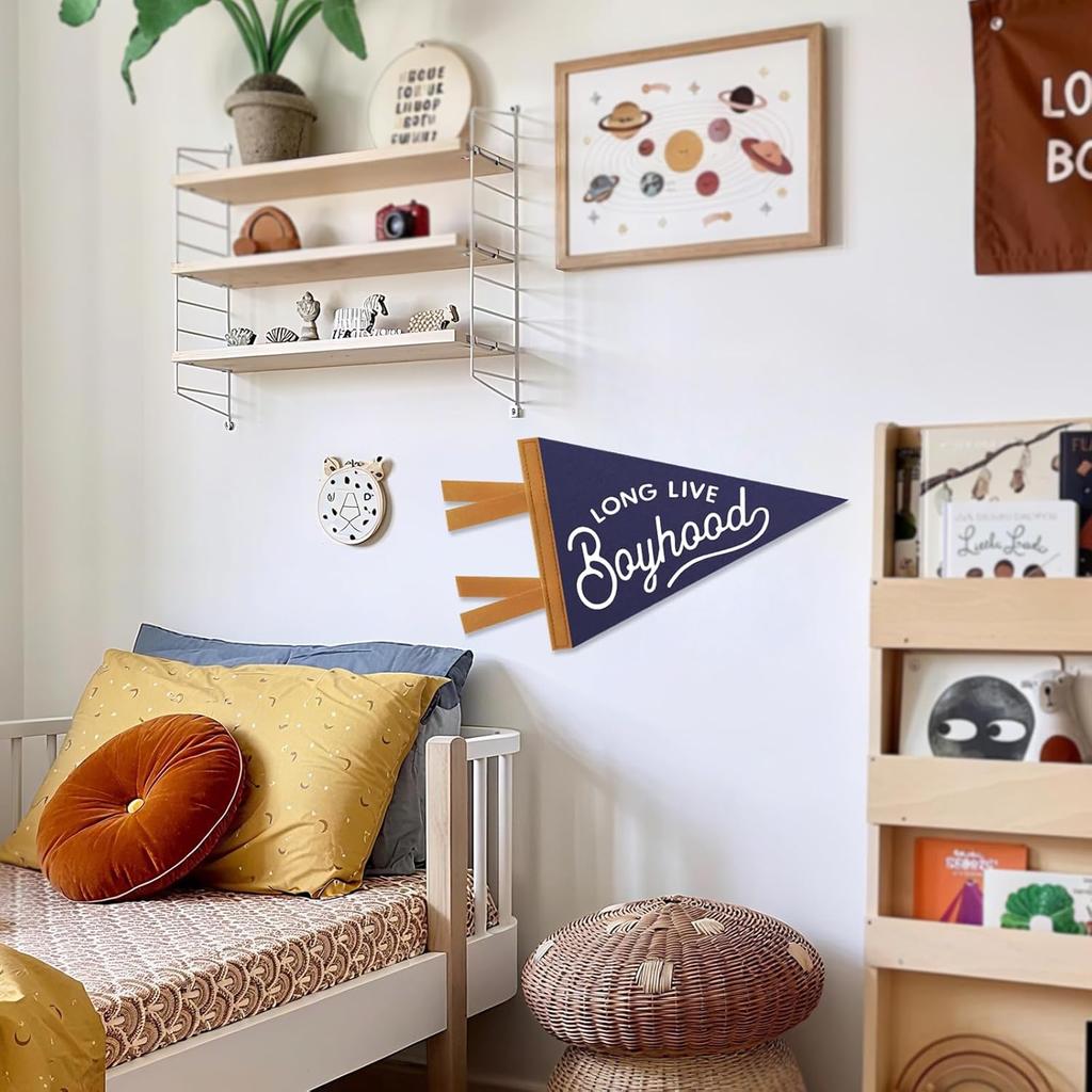 Baby Boy Nursery Decor, Long Live Boyhood Banner Sign for Kids Boys Room Decor Flags, Wall Penants Preppy Navy Blue Wall Hanging Decor for Kids