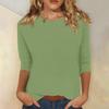T-shirt uni à col rond et manches 3/4 pour femme - Haut décontracté à coupe ample