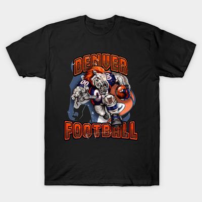 Men Black Print T-shirt Denver Broncos Football No-Cut Transfer Paper Print Cotton Tshirt