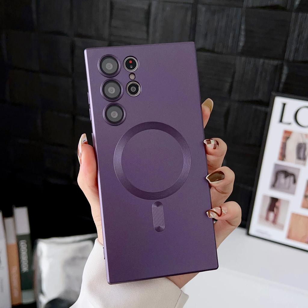Luxury Magnetic Wireless Charging Matte Phone Case For Samsung Galaxy S25 Edge S24 Ultra S23 FE S21 Plus Shockproof Soft Cover