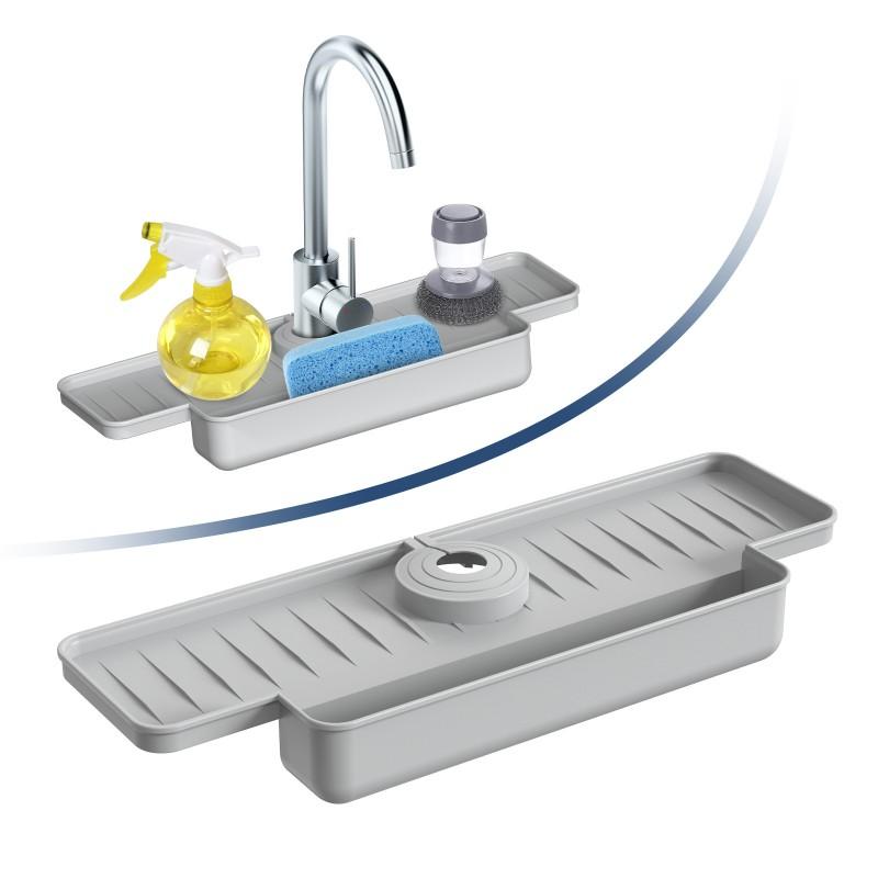 Upgraded Silicone Sink Faucet Splash Guard Draining Rack Sponge Holder for Kitchen Counter Wash Basin and Bathroom